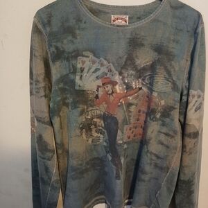 Bit & Bridle Blue-Green Tie-Dye Graphic Long Sleeve Tee Size L Casino Las Vegas